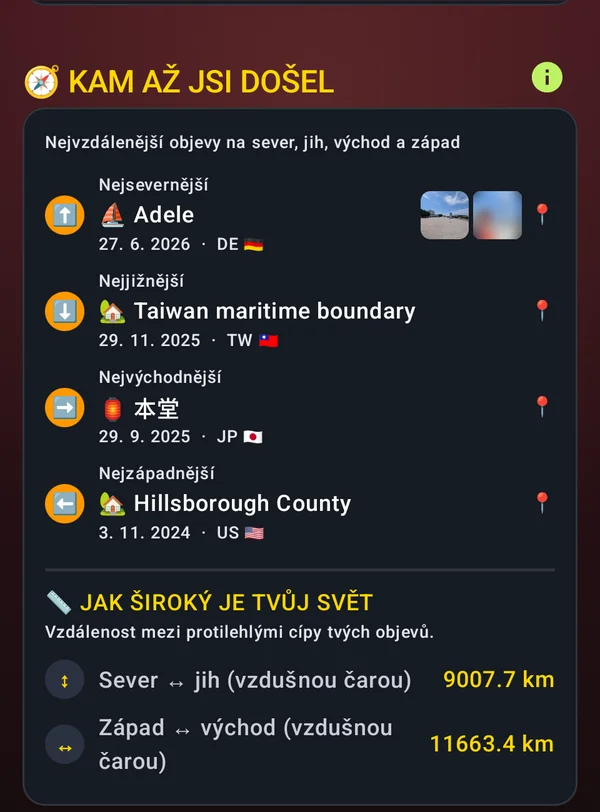 Krajní body: nejsevernější Adele (DE), nejjižnější Tchaj-wan, nejvýchodnější Japonsko, nejzápadnější USA; sever↔jih 9007,7 km, západ↔východ 11663,4 km
